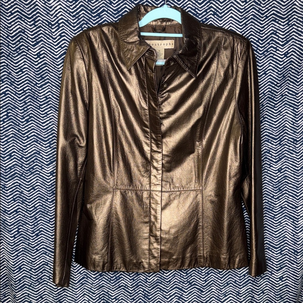 Vintage Metallic/Bronze Leather Moto Jacket